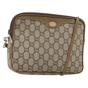 Authentic GUCCI GG Plus Supreme Shoulder Bag PVC Leather Beige Gold